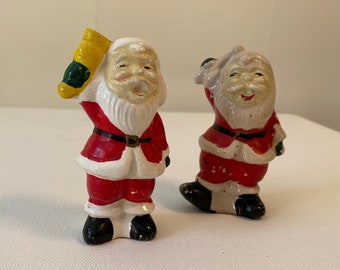 Santa Claus Salt and Pepper Shakers Santa with Candy Cane & Santa Ringing Bell Whimsical Figurine Salt and Pepper Set made in Japan