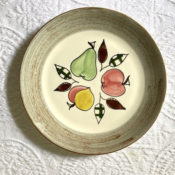 Luncheon Plate Blue Ridge Hand Painted Underglaze Southern Potteries Inc. Made in USA Fruit Motif Apple Pear Peach 14F