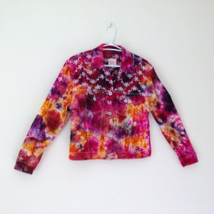 Tie Dye Jean Jacket Psychedelic Ice Dyed Denim Trucker Festival Rock Concert Jacket size XS