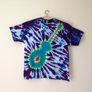 Tie Dye Guitar Tee Shirt one of a kind hand dyed rock concert air guitar T-Shirt size XL