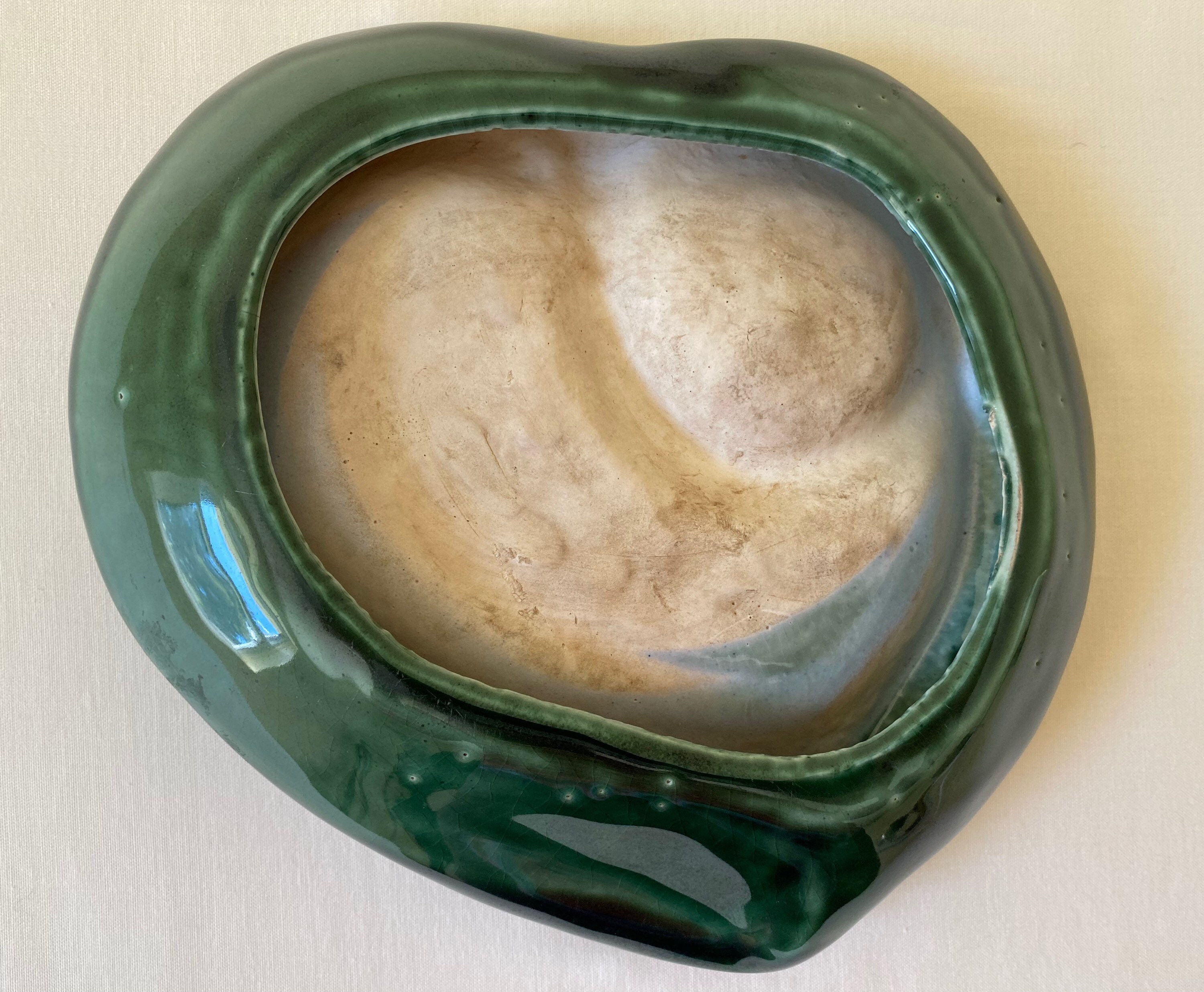 Green Drip Glaze Bowl Abstract Shape Art Pottery Dish Etsy