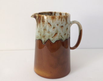 Large Brown Drip Glazed Pitcher Stoneware Pottery Vase Mid Century Modern