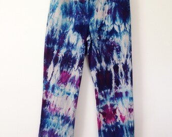 Tie Dye Chino Pants summer trousers ice dyed in cobalt, indigo, navy blue with purple & violet size 12