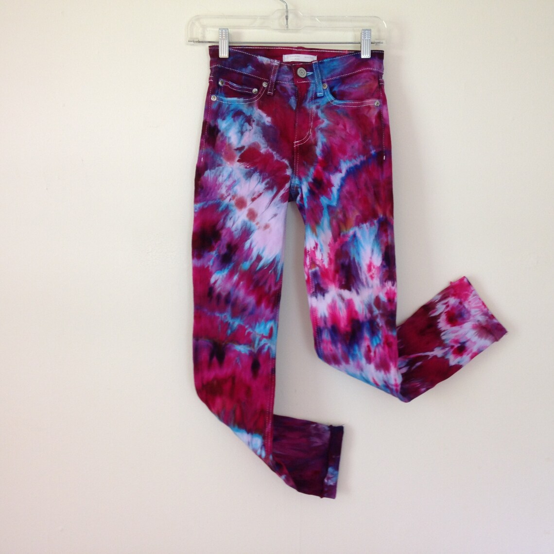 Tie Dye Skinny Jeans ice dyed in red purple turquoise | Etsy