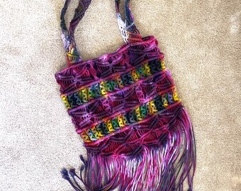 Snow Tie Dye Macrame Bag One of a Kind Ice Dyed Crochet Tote Purse