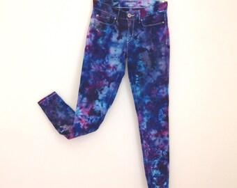 Tie Dye Skinny Jeans Ice Dyed Rock Star Denim Leggings Festival Concert Pants Jeggings