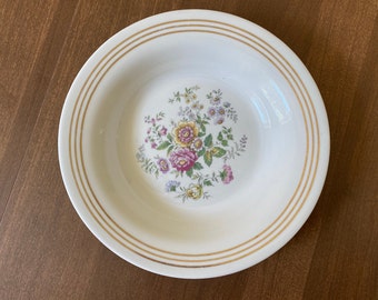 Soup Bowl Royal China Inc. Warranted 22-K-Gold Banded Rim Pink, Yellow & Green Floral Motif