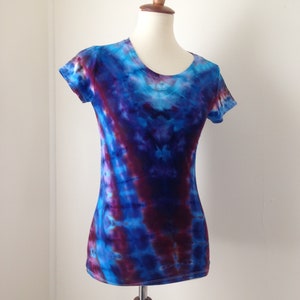 Ice Dyed Tee Shirt Cap Sleeve Tie Dye Top crew neck bodycon fit top size S