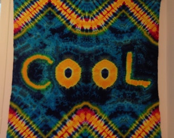 Tie Dye Tapestry Cool Ice Dyed Wall Hanging one of a kind sign flag tablecloth fabric throw in blue with yellow