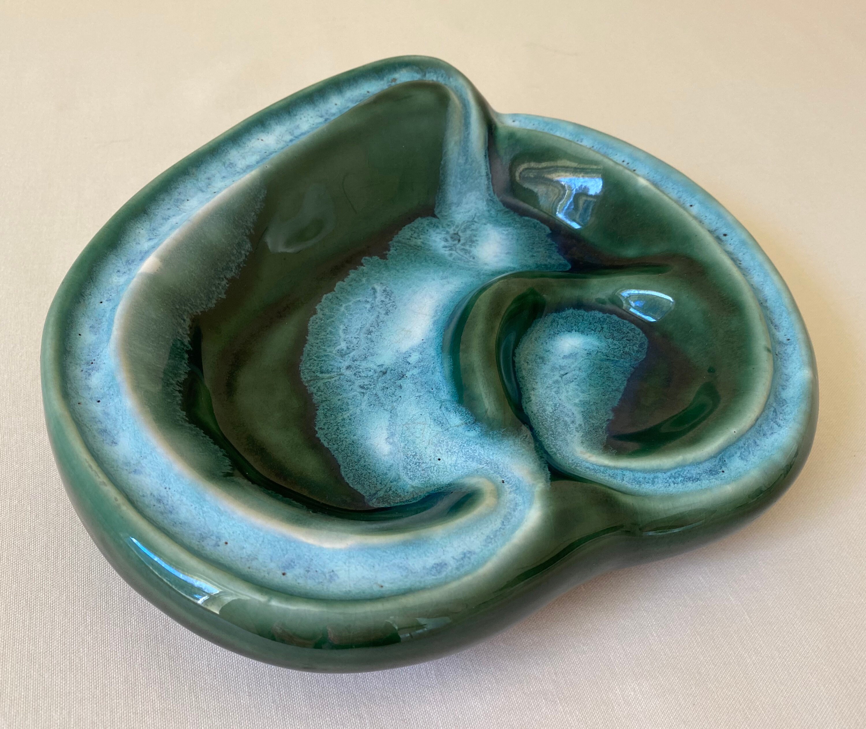 Green Drip Glaze Bowl Abstract Shape Art Pottery Dish Etsy