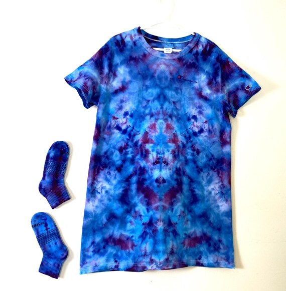 blue tie dye t shirt dress Girls - Ocean Blue Tie-Dye Cotton Gathered Knee Length Shirt Dress Custom Size (Free) / 3'5"