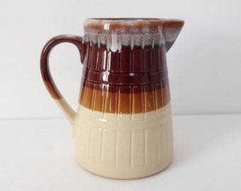 Large Brown Drip Pitcher Mid Century Modern Stoneware Pottery