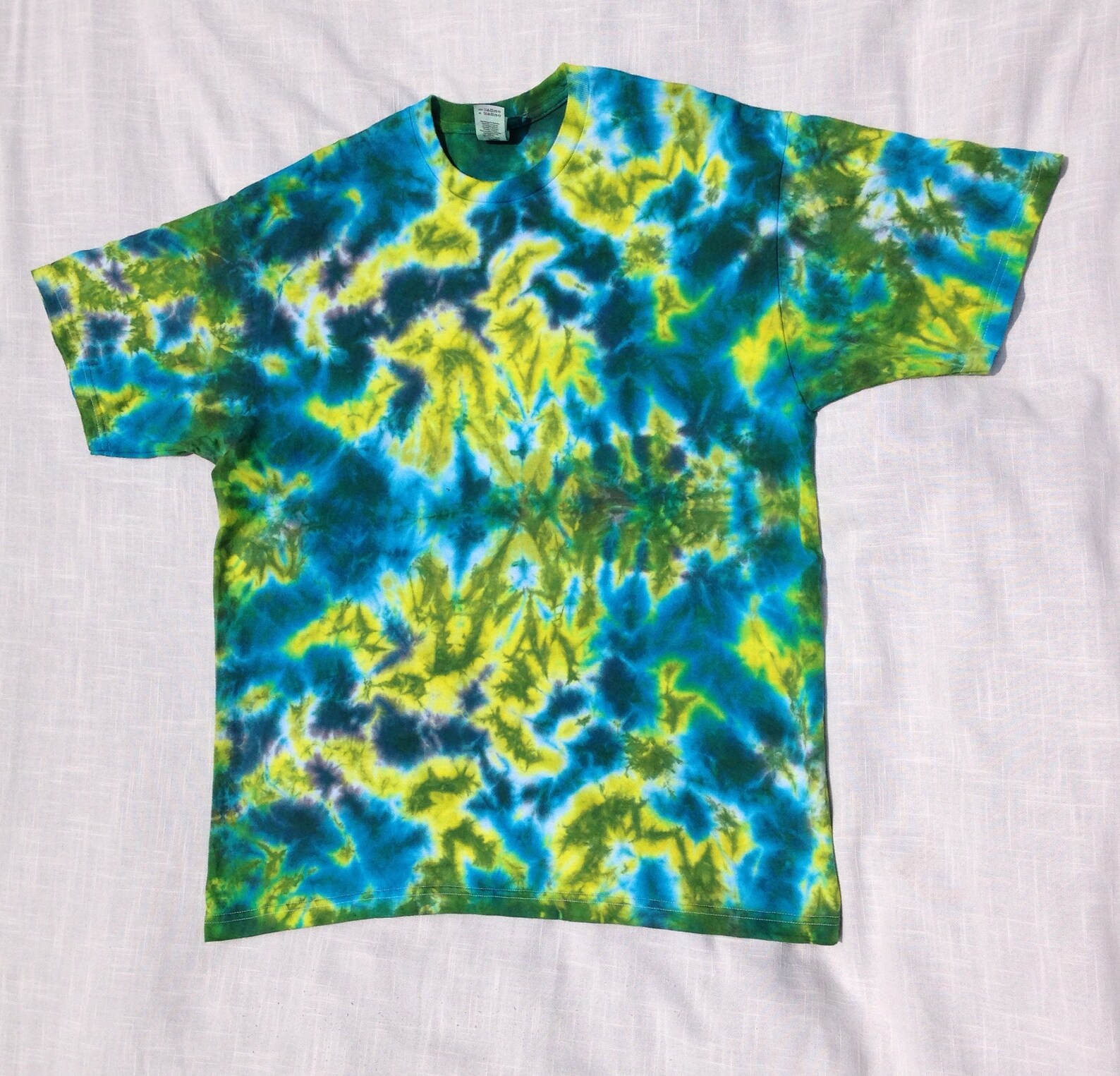 Tie Dye Tee Shirt Tropical Turquoise With Yellow & Green Hand - Etsy