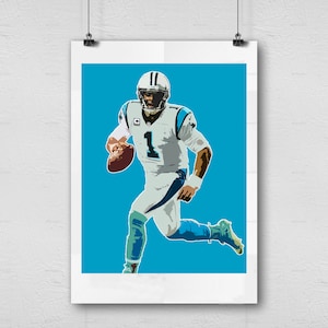 Cam Newton - Carolina Panthers - NFL Fútbol imprimible decoración de la pared, arte deportivo de la fotografía, cueva del hombre