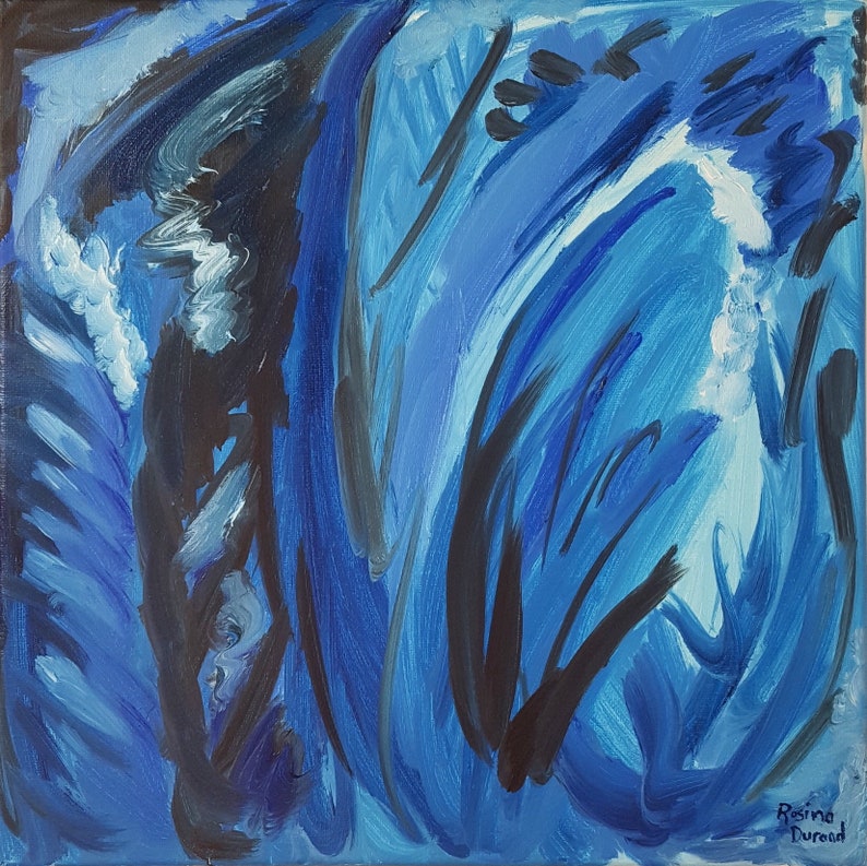 Blue and Black Abstract Art Oil Painting Blue Home Decor Wall Etsy