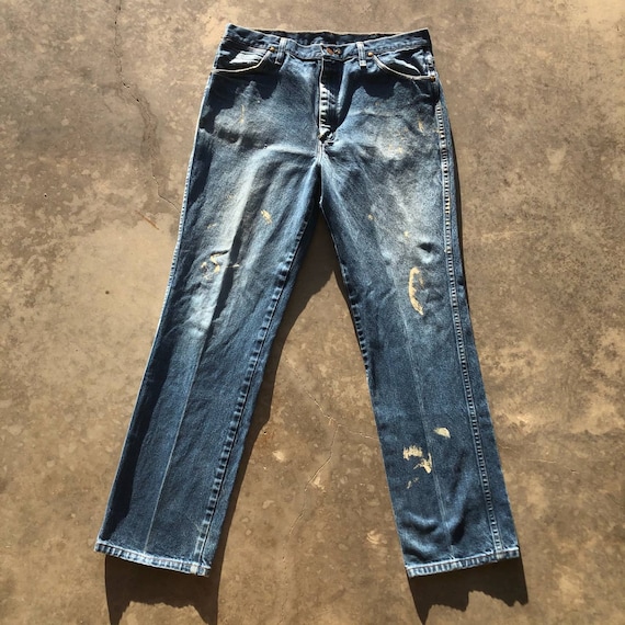 Wrangler Blue Jeans Worn in Thrashed Men's Carpen… - image 1