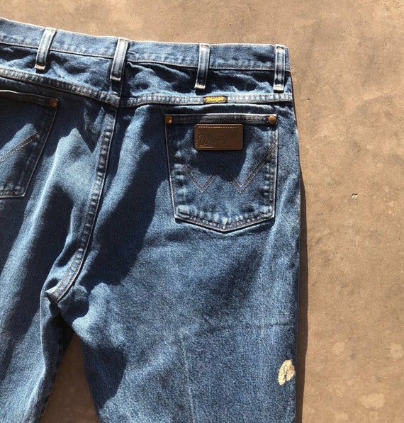 Wrangler Blue Jeans Worn in Thrashed Men's Carpen… - image 7