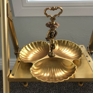 Vintage Gold Cherub Serving Tray Dish Divided Brass Home Decor Elegant Opulent
