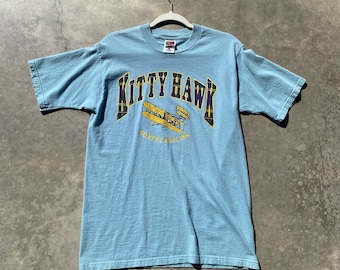 Vintage Graphic TShirt Blue Heavy Cotton "Kitty Hawk North Carolina" 1990s Sz M