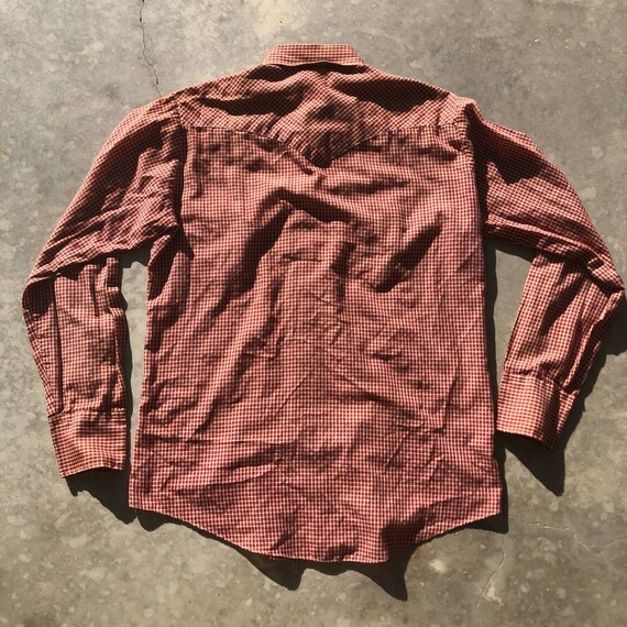 70s Western Shirt Men's Karman Faded Red Plaid Pearl … Gem