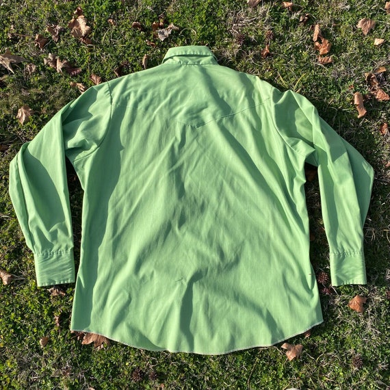 Ely Plains 70s Pearl Snap Shirt Green Cotton Butt… - image 6