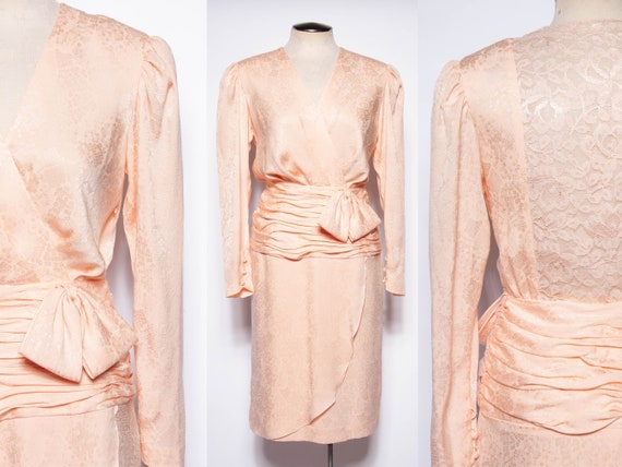 80s Pink Silk Dress Oleg Cassini Vintage  Jacquar… - image 1