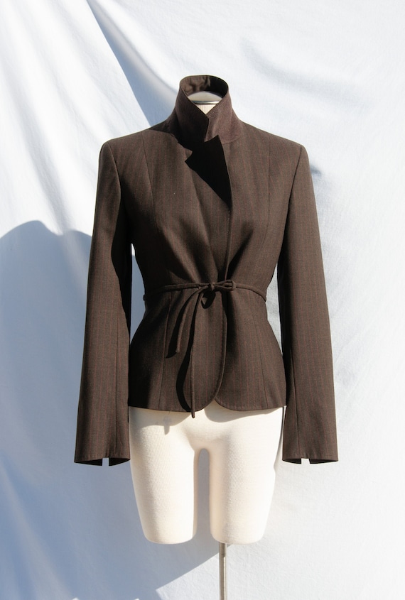 Max Mara 2000s Brown and Red Striped Jacket with W