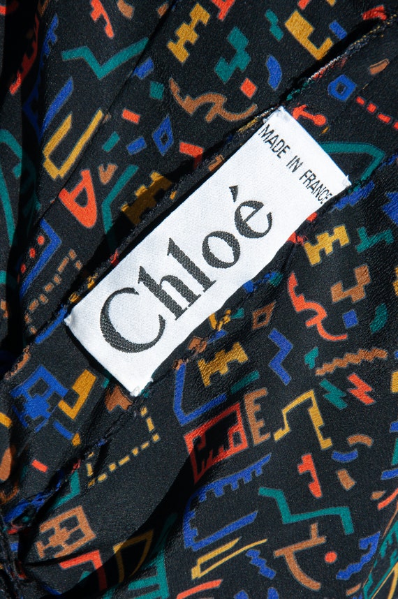 Chloe Vintage 1980's Geometric Patterned Silk Ple… - image 8