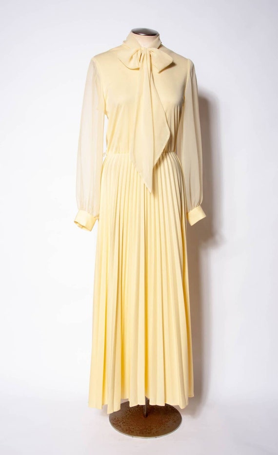 70s Yellow Chiffon Gown Yellow Pleated Gown with S