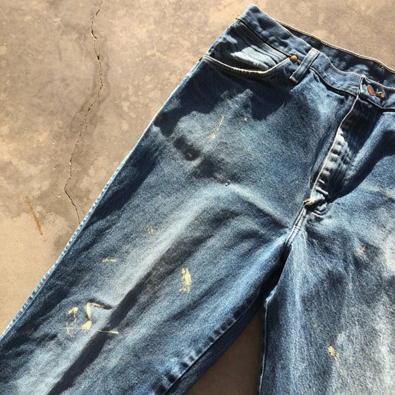 Wrangler Blue Jeans Worn in Thrashed Men's Carpen… - image 3
