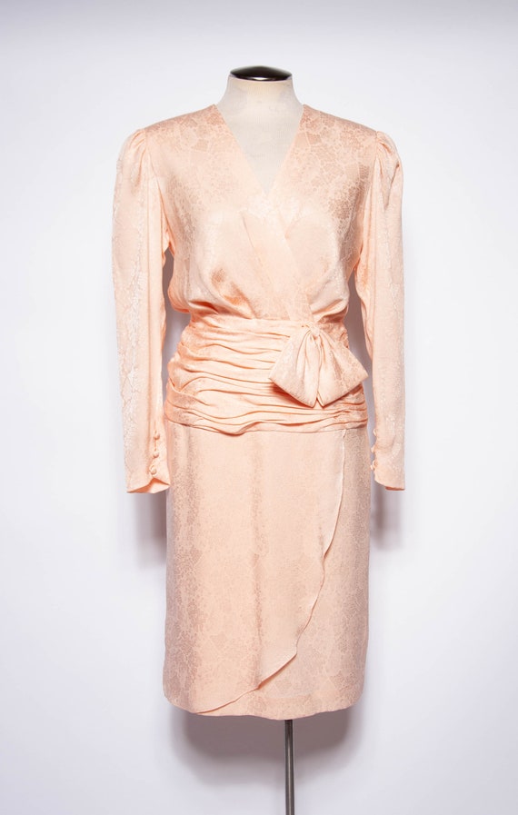 80s Pink Silk Dress Oleg Cassini Vintage  Jacquar… - image 2