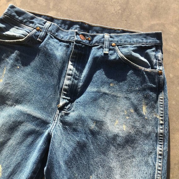 Wrangler Blue Jeans Worn in Thrashed Men's Carpen… - image 5