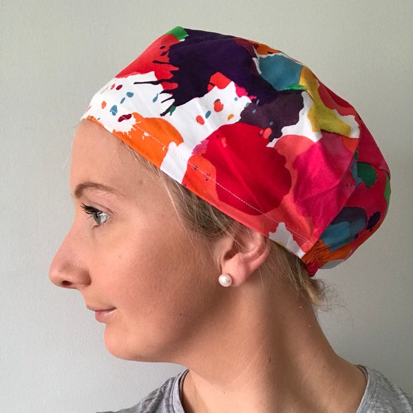 Multi-coloured Paint Splatters Scrub Cap / Chef Hat for Nurse Doctor Vet Surgeon