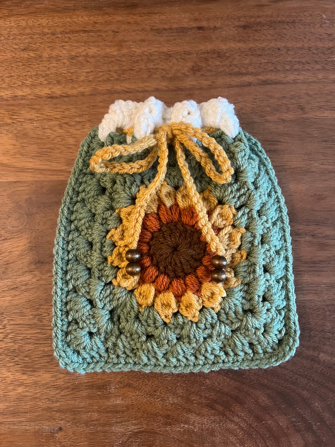 Crochet Sunflower Drawstring Trinket Pouch Etsy