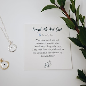 Gift for Loss. Sympathy Gift. Condolence gift. Bereavement gift. Forget me not necklace. Loss of mom. Loss of Dad. Loss of a loved one.