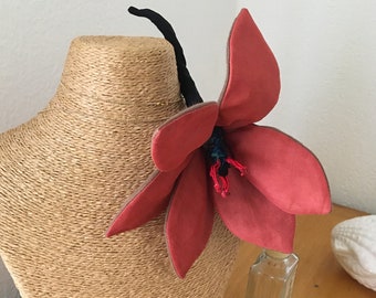 Textile jewelry brooch inspired by magnolia fashion accessory for women