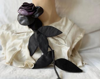 Black rose textile brooch