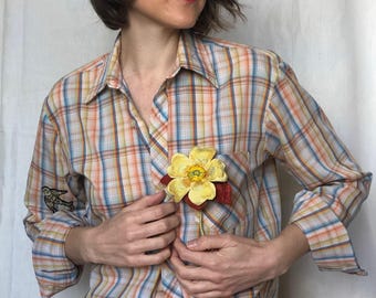 Yellow silk rose brooch