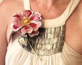 Embroidered rose brooch