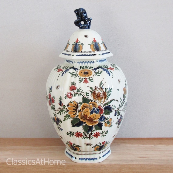 ROYAL DELFT - PORCELEYNE Fles - Polychrome Vase With Lid - Vintage