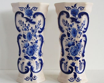 Vintage 1935-1940 - Large Delft BLUE Beaker Vases - by potterie OUD DELFT "Old Delft" - 28 cm/11 inch - Dutch Delftware