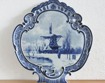 PORCELEYNE FLES - RARE Antique Royal Delft Blue Wall Plate / Plaquette after Du Chattel - 31 cm / 12.2 inch - Dutch Delftware made in 1885