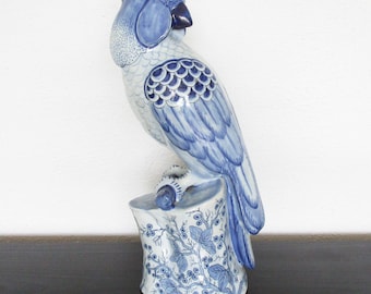 Antique Large DELFT Blue Bird Figurine, made by BOCH FRERES in the 19th C - 29cm / 11.4 inch - Boch Keramis, Boch Frères-Royal, Boch Belgium