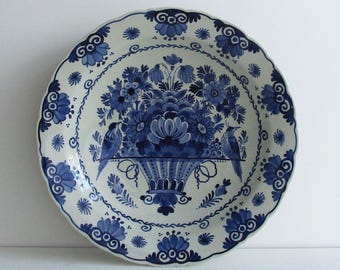 PORCELEYNE FLES - Antike 1911 Royal DELFT Blue Wandplatte mit Blumentopf und Vögeln