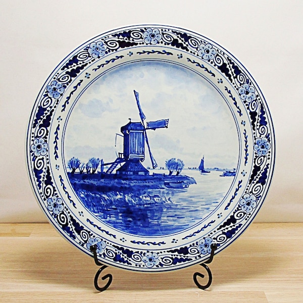 PORCELEYNE FLES - Royal DELFT Blue Wall plate with Windmill - Original Dutch Delftware - Made in 1979