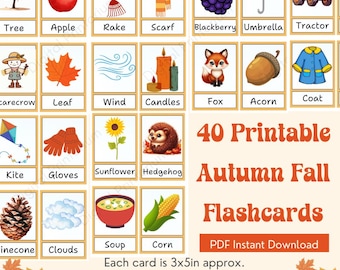 40 Printable Autumn Flashcards - Fall Vocabulary Flash Cards - Kids Activities - PDF download