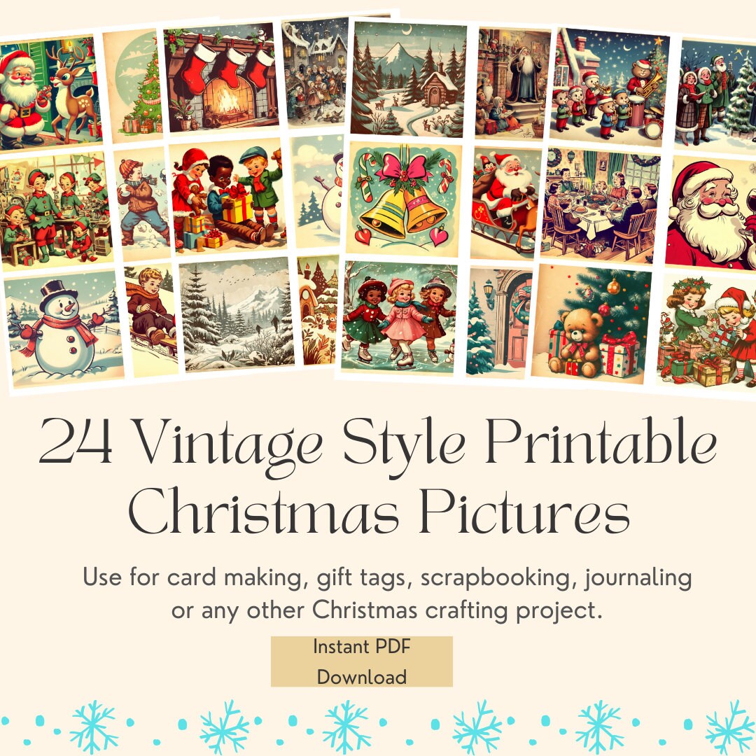 24 Printable Vintage Style Christmas Pictures for Card - Etsy UK