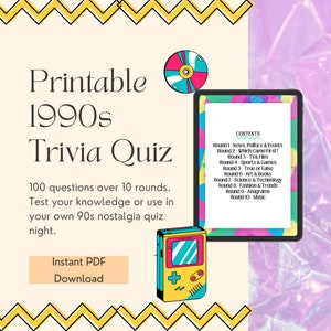 Printable 1990s Trivia Quiz - 100 questions to test your 90s knowledge or host your own quiz night.