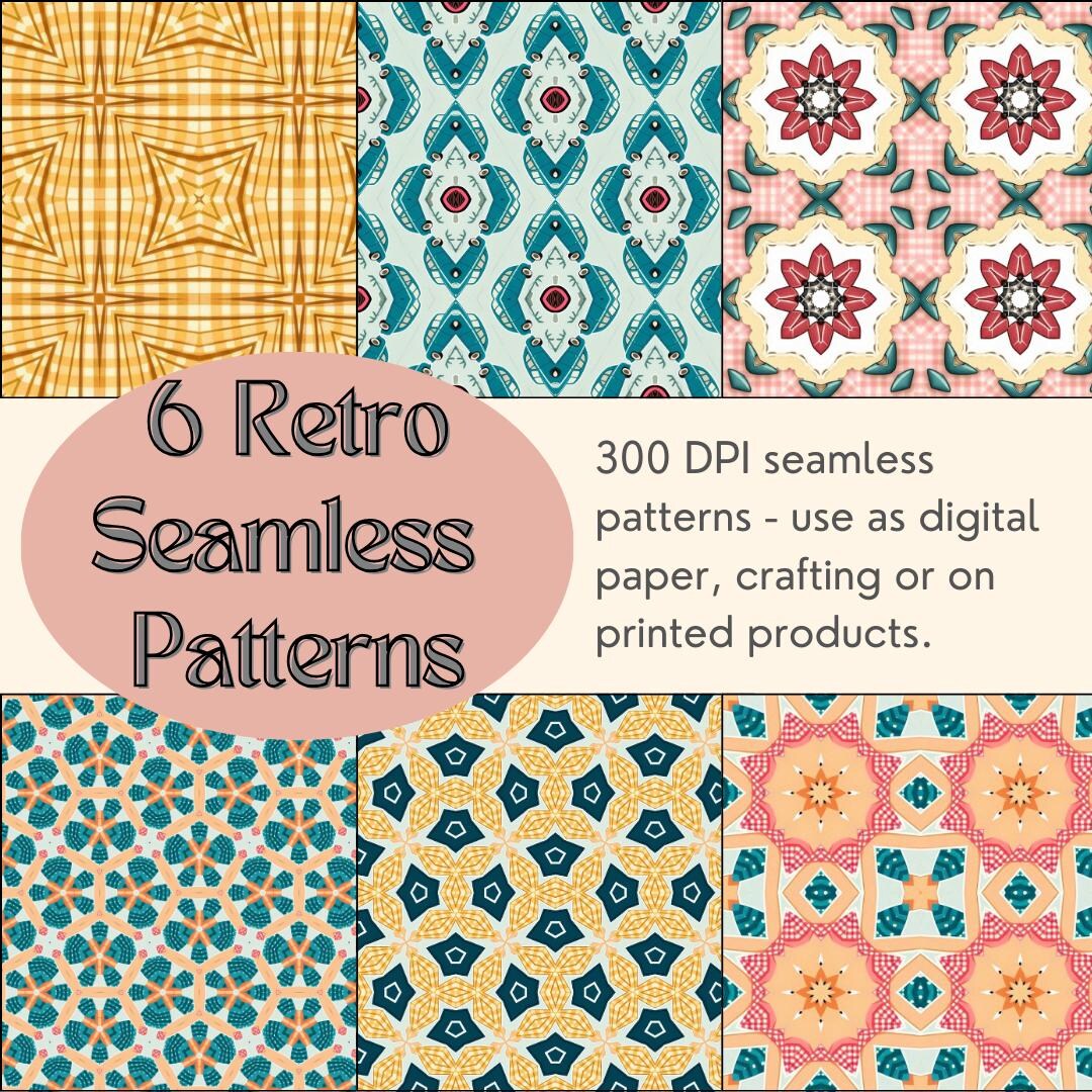 Retro Seamless Pattern Bundle - 6 Patterns - 300DPI Quality, 1950s ...