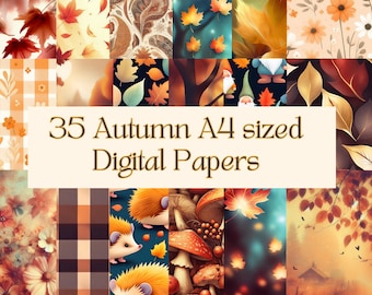 35 Autumn Digital Papers - Printable for scrapbooking, junk journals, cardmaking etc. Autumn /fall patterns and ephemera